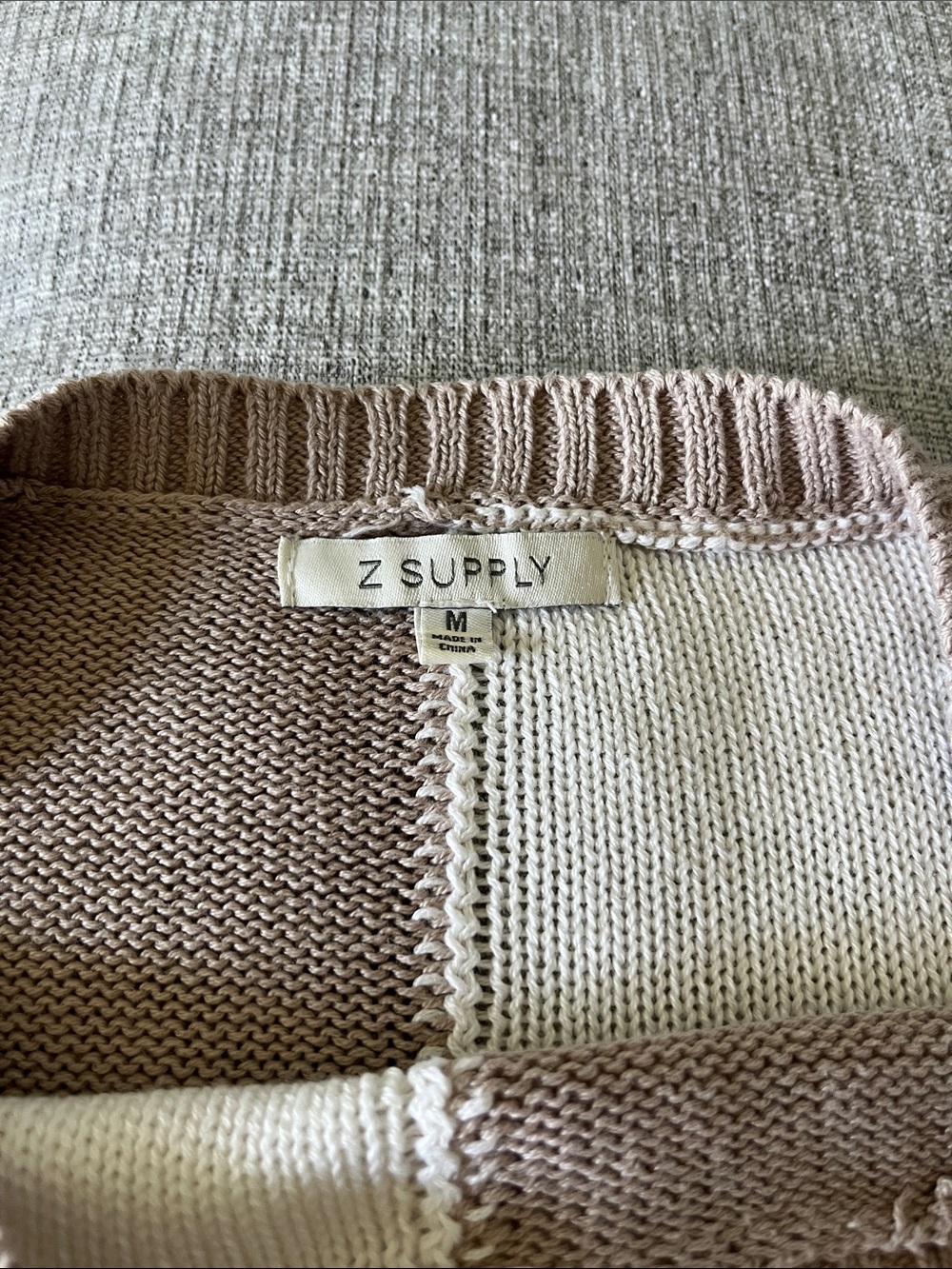 Z Supply Women’s M Lightweight Solange Color Block Check Taupe Sweater - Picture 8 of 10